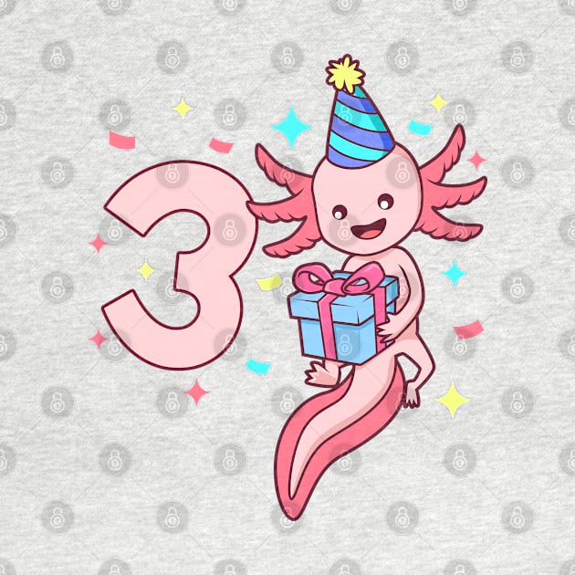 I am 3 with axolotl - girl birthday 3 years old by Modern Medieval Design